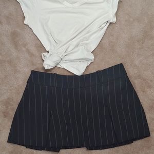 Black pinstripe pleated mini skirt